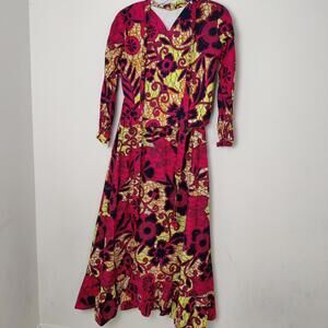 African Print Maxi Dress with Matching Bolero Jacket Pink Yellow Floral